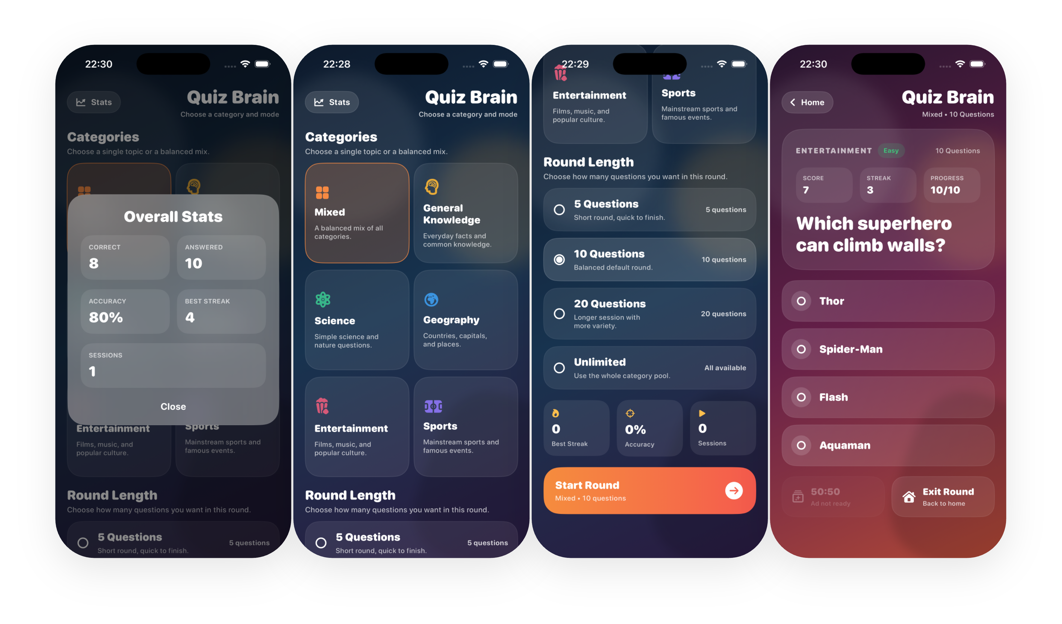 Quiz Brain iOS application screenshot
